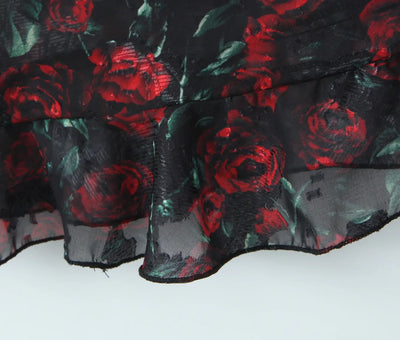Vintage Floral Bodycon Midi Dress – Black Tie Front (Summer 2025)