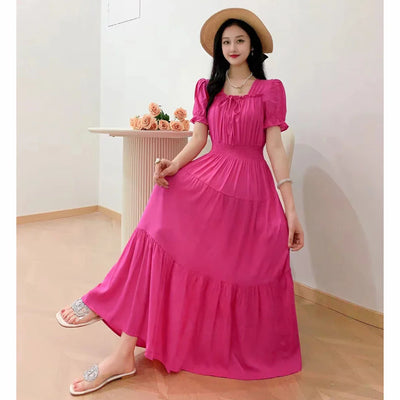 Boho Cotton Maxi Dress – Korean Vintage Holiday Look
