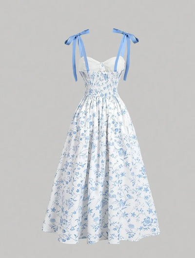Floral Lace-Up Maxi Dress – Vintage Shoulder Strap Style for Summer