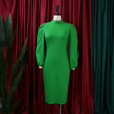 Formal Sheath Midi Dress – African O-Neck Business Style