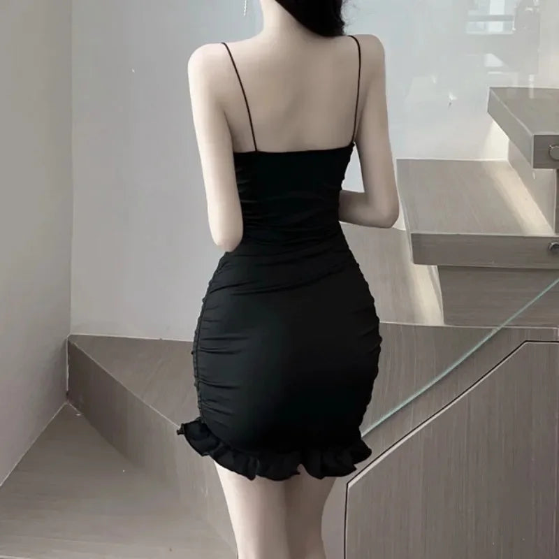 Ruffle Strap Mini Dress – Irregular Hem Bodycon Style for Summer Parties