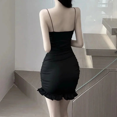 Ruffle Strap Mini Dress – Irregular Hem Bodycon Style for Summer Parties
