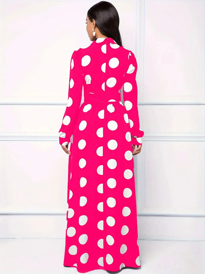 Polka Dot Maxi Dress – Elegant Bow Tie Casual Style
