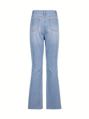 Plain Pipped Holes Flare Jeans