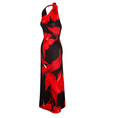 Sexy Backless Knitted Maxi Dress – Lace-Up V-Neck Streetwear Style