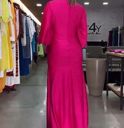 Elegant V-Neck Maxi Dress – Autumn A-Line Party Style