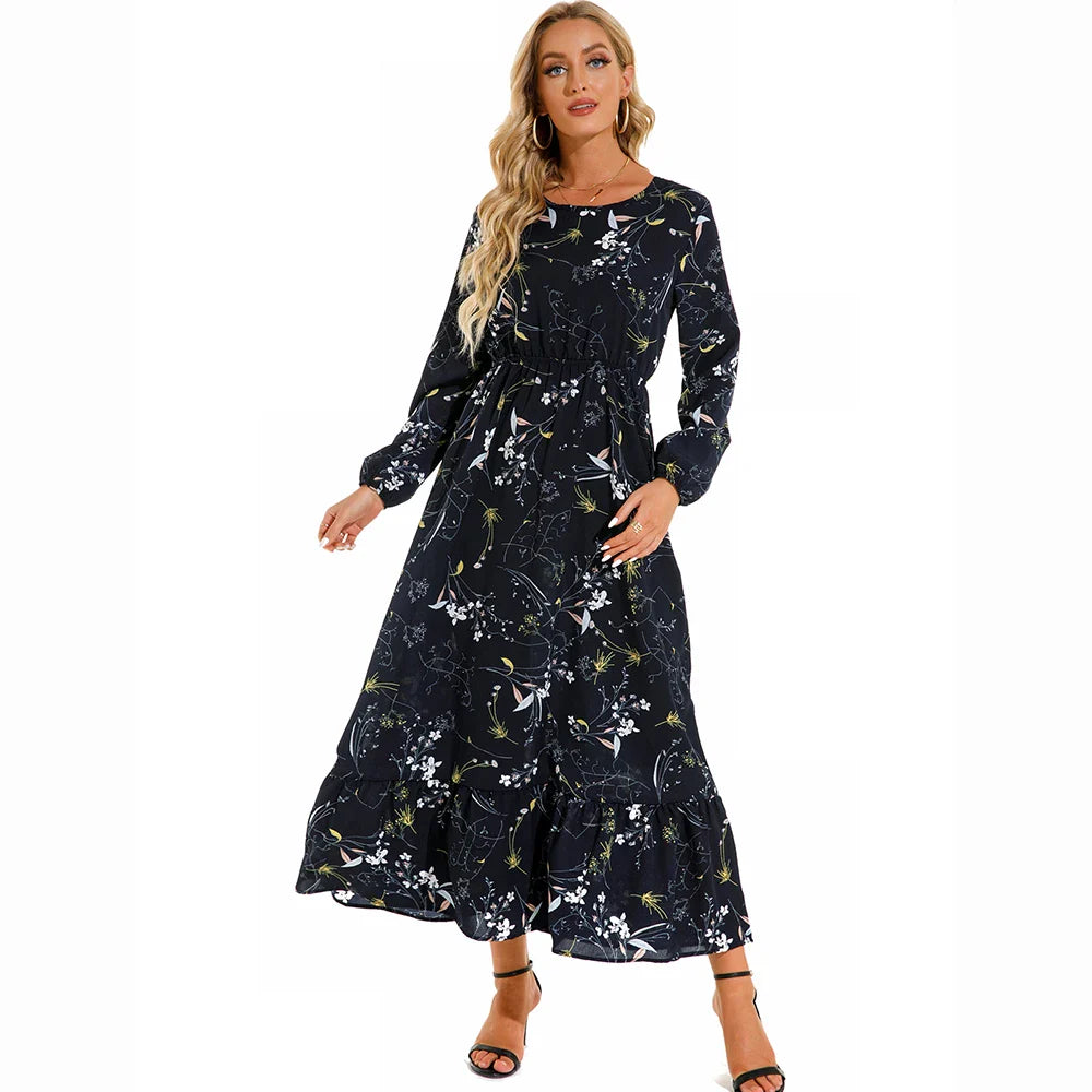 Bohemian Floral Maxi Dress – High Waist Chiffon Look