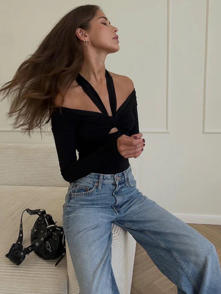 Off-Shoulder Long Sleeve Bodysuit – Sexy Slim Fit Streetwear