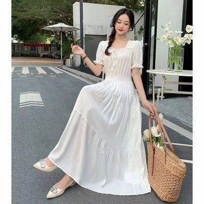 Boho Cotton Maxi Dress – Korean Vintage Holiday Look