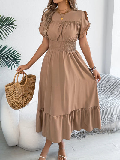 Ruffle Maxi Dress – Cinched Waist Elegant Spring Look