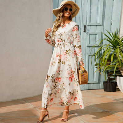 Bohemian Floral Maxi Dress – High Waist Chiffon Look