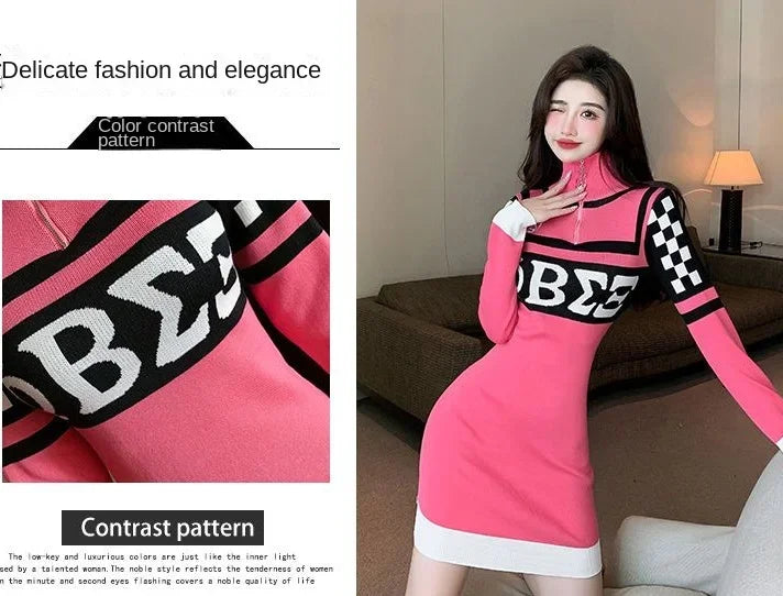 Sexy Crochet Bodycon Dress – Knitted Y2K Long Sleeve Look