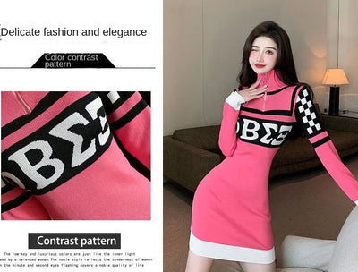 Sexy Crochet Bodycon Dress – Knitted Y2K Long Sleeve Look