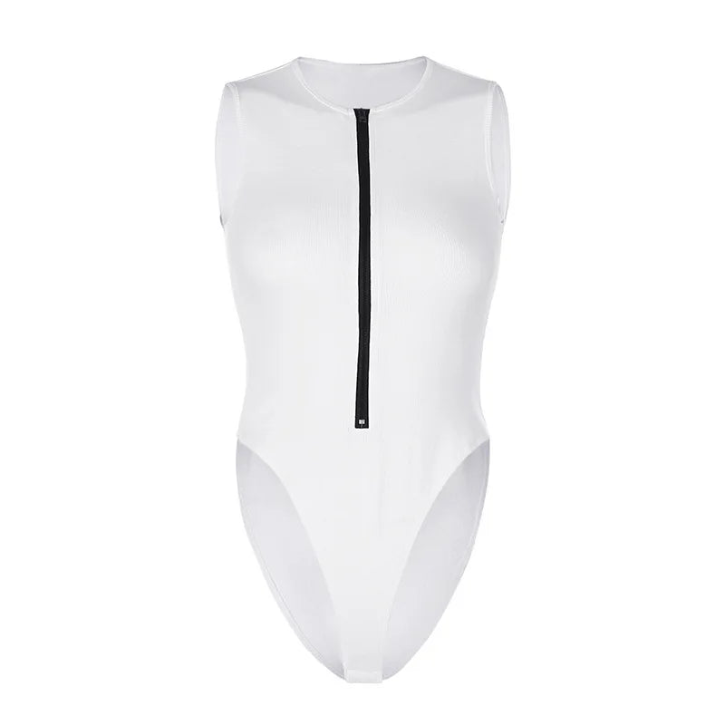 Zipper Front Bodysuit – Sexy Sleeveless One-Piece