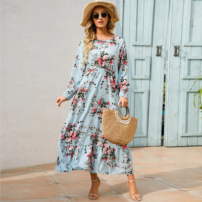 Bohemian Floral Maxi Dress – High Waist Chiffon Look