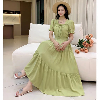 Boho Cotton Maxi Dress – Korean Vintage Holiday Look