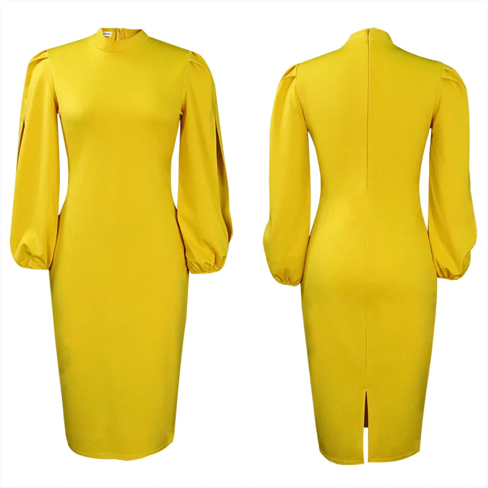 Formal Sheath Midi Dress – African O-Neck Business Style