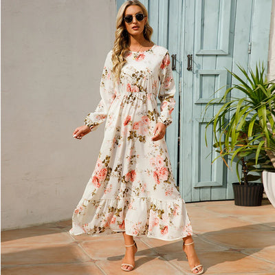 Bohemian Floral Maxi Dress – High Waist Chiffon Look