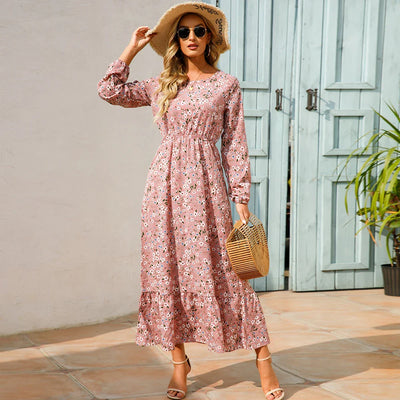 Bohemian Floral Maxi Dress – High Waist Chiffon Look