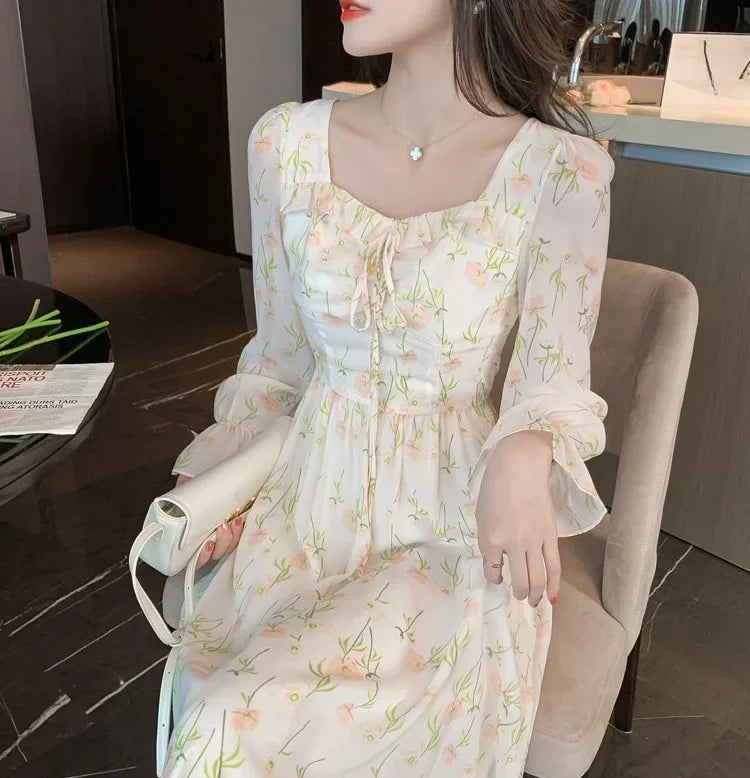 Chiffon Splice Midi Dress – Loose Fit Korean Style 2025