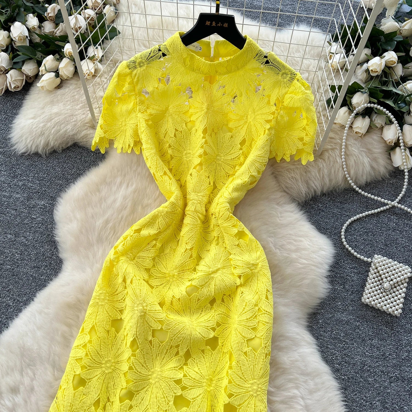 Slim Fit Lace Maxi Dress – French Hollow Out Style