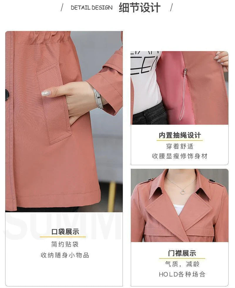 Slim Pink Trench – Women’s Korean Style Coat