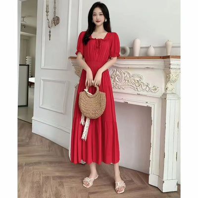 Boho Cotton Maxi Dress – Korean Vintage Holiday Look