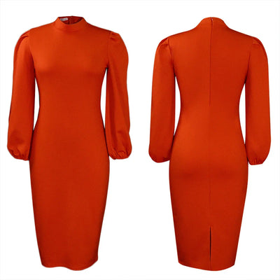 Formal Sheath Midi Dress – African O-Neck Business Style