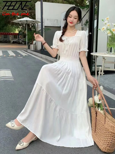 Boho Cotton Maxi Dress – Korean Vintage Holiday Look