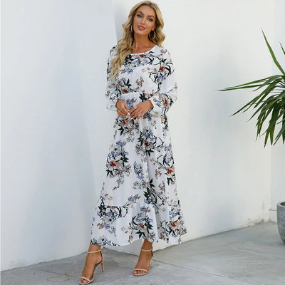 Bohemian Floral Maxi Dress – High Waist Chiffon Look