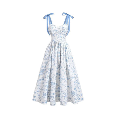 Floral Lace-Up Maxi Dress – Vintage Shoulder Strap Style for Summer