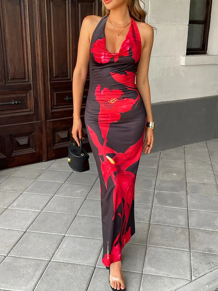 Sexy Backless Knitted Maxi Dress – Lace-Up V-Neck Streetwear Style