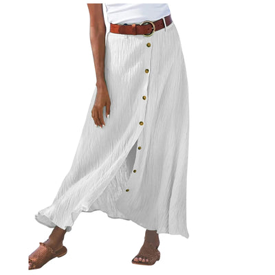 Boho High Waist Button Midi Skirt – Daily & Beach Wear