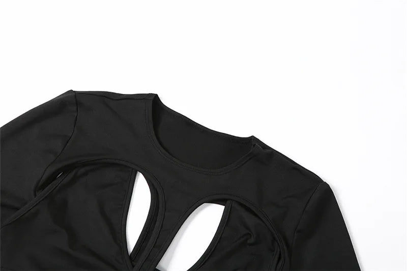 Cut-Out Bodysuit – Sexy Long Sleeve Skinny Fit in Black