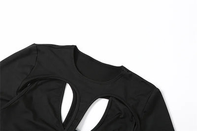 Cut-Out Bodysuit – Sexy Long Sleeve Skinny Fit in Black
