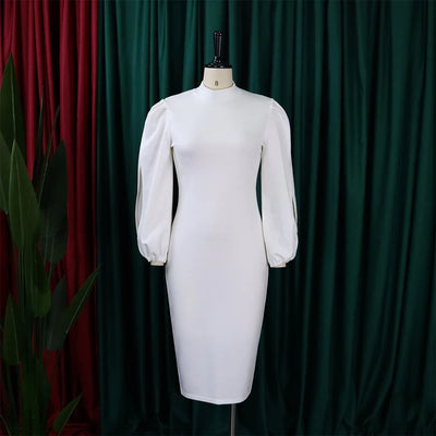 Formal Sheath Midi Dress – African O-Neck Business Style