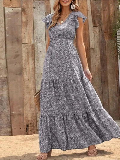 Printed V-Neck Split Dress – Summer High Waist Style