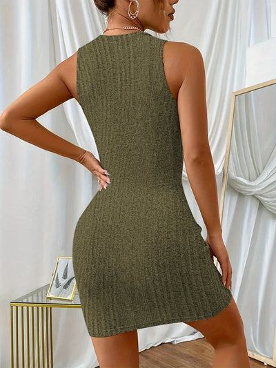 Sleeveless Bodycon Dress – Elegant Crew Neck Spring Style