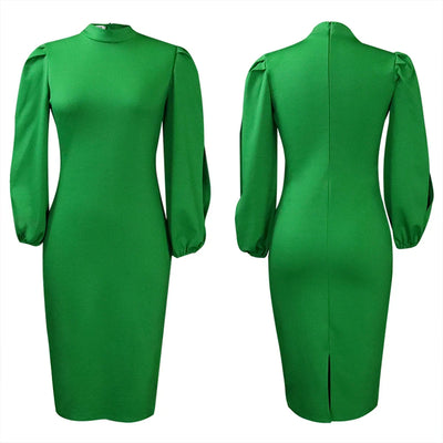 Formal Sheath Midi Dress – African O-Neck Business Style