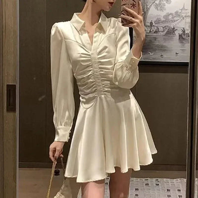 Elegant Long Sleeve Midi Dress – Korean Party Style