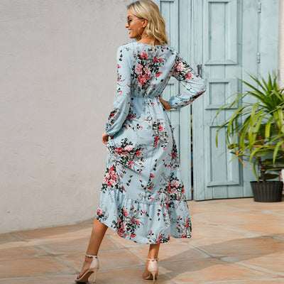Bohemian Floral Maxi Dress – High Waist Chiffon Look
