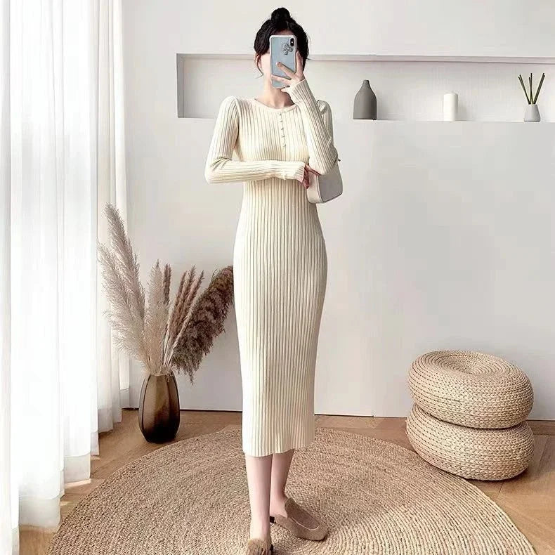 Knitted Crochet Midi Dress – Black Bodycon A-Line Autumn Style