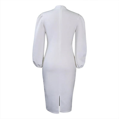 Formal Sheath Midi Dress – African O-Neck Business Style