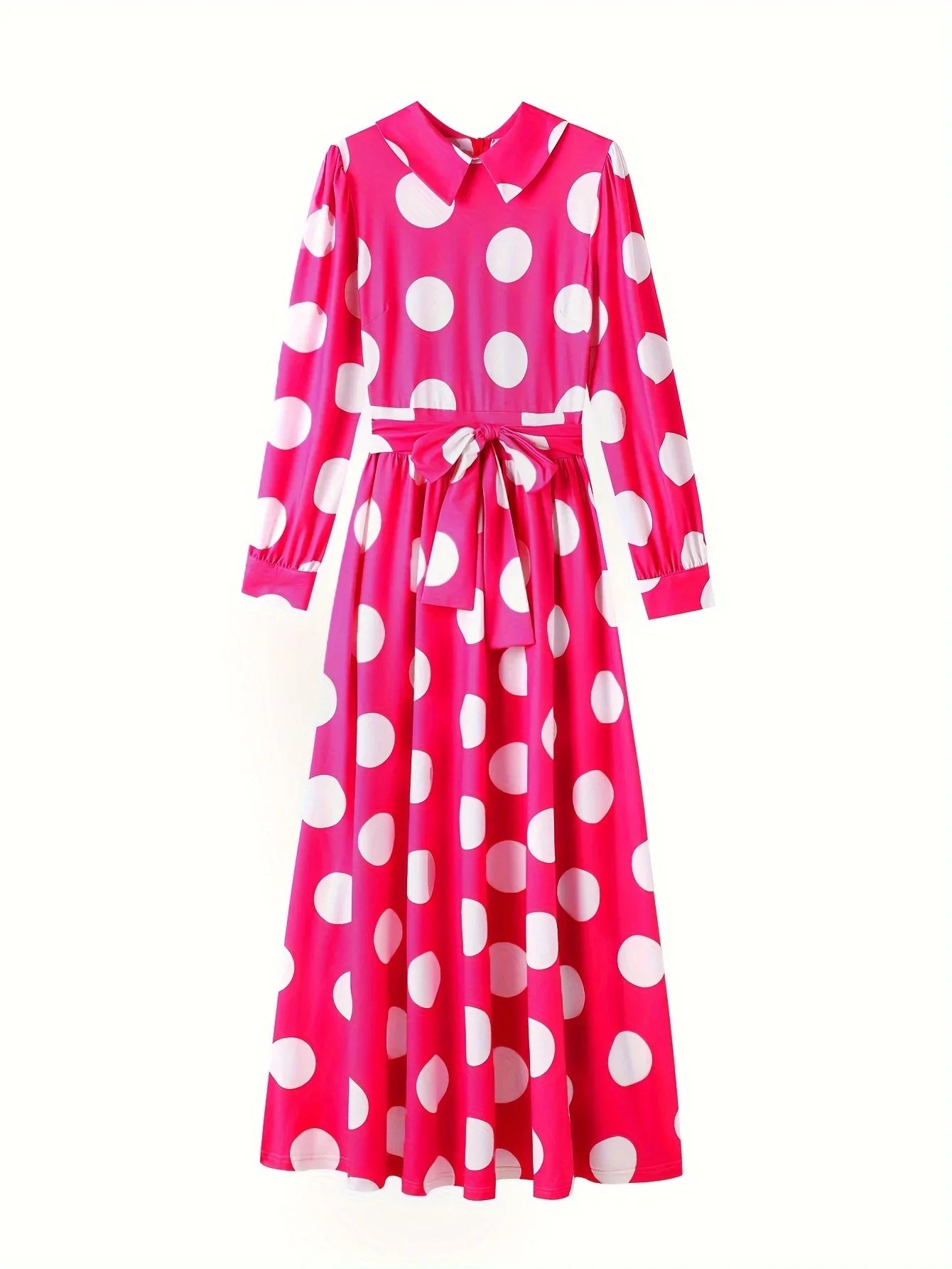 Polka Dot Maxi Dress – Elegant Bow Tie Casual Style
