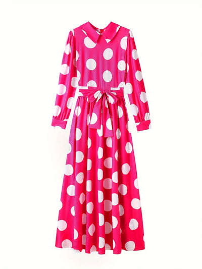 Polka Dot Maxi Dress – Elegant Bow Tie Casual Style