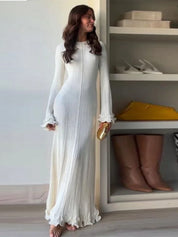 Elegant Ruffle White Long Dress