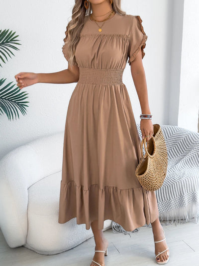 Ruffle Maxi Dress – Cinched Waist Elegant Spring Look