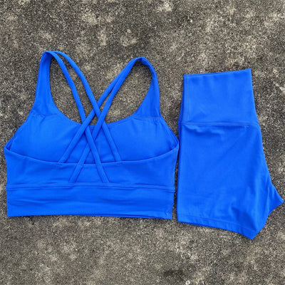 2-Piece Workout Set – Cross Back Bra & High Waist Shorts