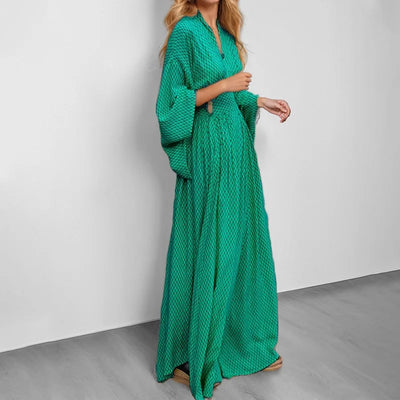 2025 Vacation Maxi Dress – Sexy Folded V-Neck with Long Sleeves