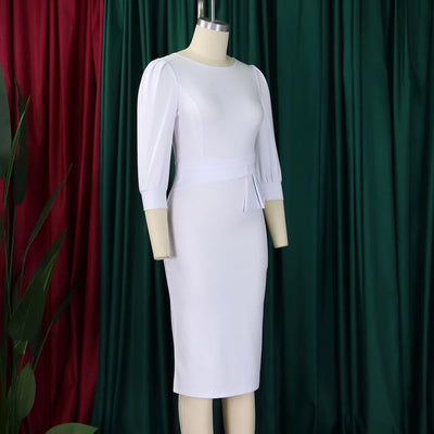 Elegant Sheath Midi Dress – O-Neck Bodycon Office Style